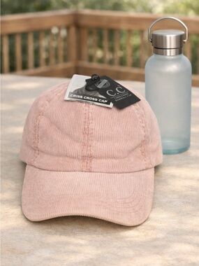 🆕 C.C Women’s Pink Stonewashed Corduroy Adjustable Crisscross Baseball Cap